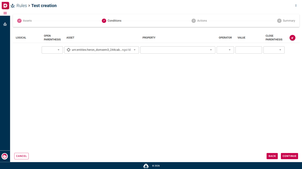 Conditions configuration fields