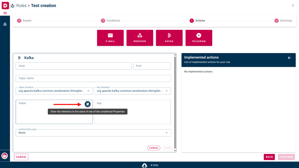 Button to add the reference to the value of one of the conditional properties