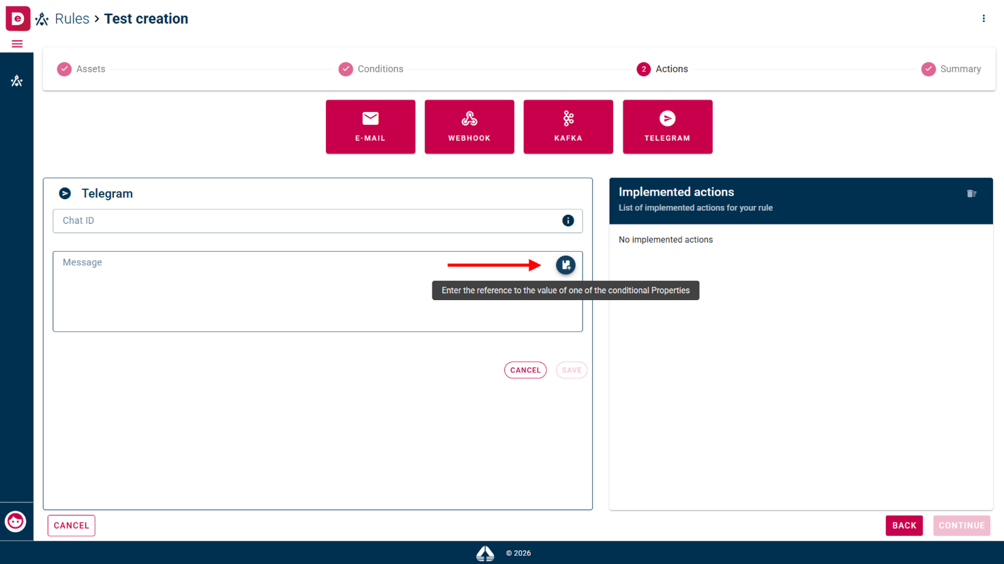 Button to add the reference to the value of one of the conditional properties
